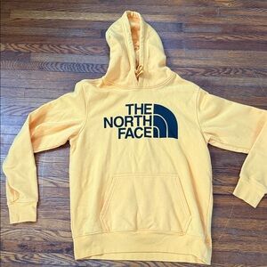 The North Face Yellow Hoodie with Blue Logo